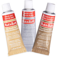 Amaco Rub N Buff Wax Metallic Finish 3 Color Kit - Antique Gold Silver Leaf And Gold Leaf 15Ml Tubes - Versatile Gilding Wax For Finishing Furniture Antiquing And Restoration - 3 Rub And Buff Colors