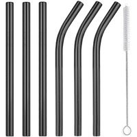 Vinaco Reusable Smoothie Straws & Milkshake Straws 0.4"" Wide Mouth Straw  Set Of 6 Stainless Steel Straws 8.5""&10.5"" With 1 Long Straw Cleaner Brush Black Metal Straws For Jumbo Thicker Drinks