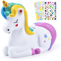 Pjdrllc Piggy Bank Girls: Unicorn Piggy Banks - Unbreakable Plastic Coin Money Bank With Alphabet Stickers - Rainbow
