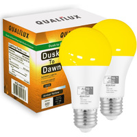 Qualilux Dusk To Dawn Bug Light Bulbs Outdoor  1900K Amber Yellow  600 Lumen  Led 9.5W  A19 E26  2-Pack  Hq-H017