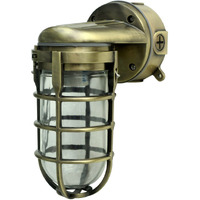 Woods L1707Svab Traditional 100W Incandescent Weather Industrial Light; Suitable For Indoor And Outdoor Use; Wall Mount; Metal Die Cast Construction And Tempered Glass Lens; Antique Brass