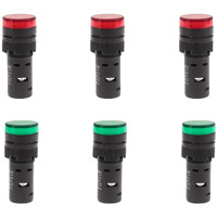 Shopcorp 20Ma 22Mm X 2.5"" Energy Saving  Industrial Led Indicator Lights - 3 Green And 3 Red Bulbs For Industrial Equipment And Mount Panels In Operating Rooms And Distribution Boxes 24V Ac/Dc
