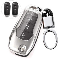 Royalfox(Tm 2 3 Buttons Soft Tpu Flip Remote Key Fob Case Cover For 2015 2016 2017 2018 2019 Ford F150 F250 Focus 3 Escort Kuga Everest Fiesta Mustang Edge Mkv Fusion 2016 Ranger (Silver)
