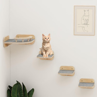 Megidok Cat Wall Furniture Corner Climbing Shelf Perches  Cat Bed Wall Mounted With 3 Wide Steps Modern Floating Stairs For Wall Indoor Cats Up To 13 Lbs Gift For Cat - Wood Color