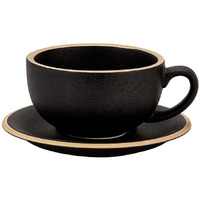 Coffeezone Vintage Design 12 Oz Ceramic Latte Art Cappuccino Barista Cup With Saucer (Rough Black)