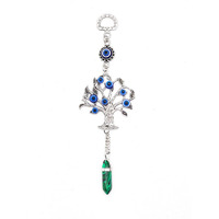 Luckboostium Silver Tree Of Life Amulet W/Blue Evil Eye & Crystal Gemstone - Charm For Growth  Strength  Protection  Home Hanging Decor  Car Rear View Mirror Accessories  2.2""X7""  Malachite