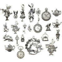 Ilovediybeads 40Pcs Antique Silver Alice In Wonderland Fairy Tales Tea Party Steampunk Victorian Charms For Jewelry Making (M077)