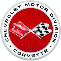 Chevrolet Motor Division Corvette Logo Round Metal Sign - Classic Corvette Sign For Garage  Shop Or Man Cave