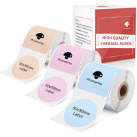 M110 Round Labels  Self-Adhesive Thermal Sticker  Phomemo M110 Label Compatible With M110 M120 M200 M220 M221 Label Printer  Black Text On Pink  Blue  Khaki  1.96""X1.96 (50X50Mm)  140 Labels/Roll