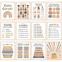 Whaline 12 Sheets Calming Corner Classroom Posters Boho Mental Health Feelings Chart Back To School Calm Down Coping Skills Educational Therapy Posters For Preschool Classroom Decor  11 X 14 Inch