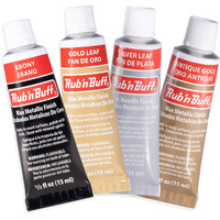 Amaco Rub N Buff Wax Metallic Finish 4 Color Kit - Antique Gold Silver Leaf Gold Leaf Ebony 15Ml Tubes - Versatile Gilding Wax For Finishing Furniture Antiquing And Restoration - 4 Rub And Buff Colors