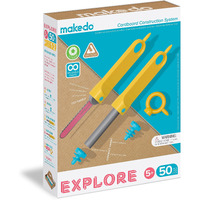 Makedo Explore | Upcycled Cardboard Construction Toolkit In Small Toolbox (50 Pieces) | Stem + Steam Educational Toys For At Home Play + Classroom Learning | Reusable Tools For Boys And Girls Age 5+