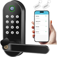 Keyless-Entry Fingerprint Smart Door Lock: Sifely Digital Electronic Lock With Code Passcode  Electric Door Knob  Biometric Handle  Perfect For Front Doors  Bedrooms  Homes  Apartments (Black)
