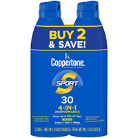 Coppertone Sport Sunscreen Spray Spf 30  Water Resistant Spray Sunscreen  Broad Spectrum Spf 30 Sunscreen Pack  5.5 Oz Spray  Pack Of 2