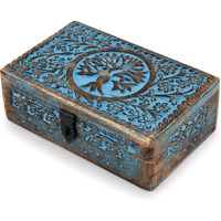 Bhavatu |Wooden Jewelry Box  Tarot Box  Celestial Home Decor  Witch Box  Tree Of Life  Trinket Box |Size- 8"" X 5"" X 2.5"" | Decorative Storage Bin