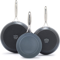 Greenpan Valencia Pro Hard Anodized Healthy Ceramic Nonstick 8"" 9.5"" And 11"" Frying Pan Skillet Set  Pfas-Free  Induction  Dishwasher Safe  Ovens Safe  Gray