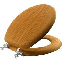 Mayfair 9601Cp 378 Toilet Seat With Chrome Hinges  Round  Natural Oak Veneer