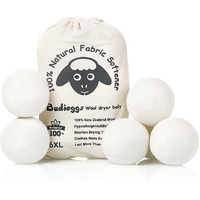 Budieggs Wool Dryer Balls Organic Xl 6-Pack  100% New Zealand Chemical Free Fabric Softener For 1000+ Loads  Baby Safe & Hypoallergenic  Reduce Wrinkles & Shorten Drying Time Naturally