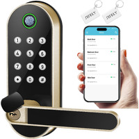 Keyless-Entry Fingerprint Smart Door Lock: Sifely Digital Electronic Lock With Code Passcode  Electric Door Knob  Biometric Handle  Perfect For Front Doors  Bedrooms  Homes  Apartments (Gold)