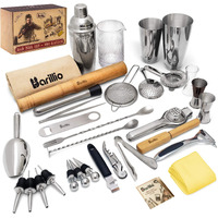 Barillio Mixology Bartender Kit Cocktail Shaker Set | Complete Bar Tool Set Stainless Steel Barware Essentials | Martini Boston Mixer Muddler Mixing Spoon Jigger Strainer Pourers
