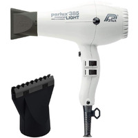 Parlux 385 Powerlight Ionic And Ceramic White Hair Dryer And M Hair Designs Hot Blow Attachment Black (Bundle 2 Items)