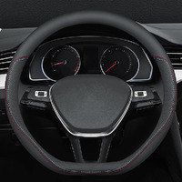 Carodi Latest Nappa Leather Car Steering Wheel Cover  Stylish Non-Slip Leather Car Interior 15 Inches Universal (D-Shape Black)