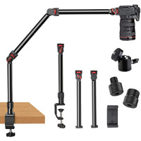 Overhead Camera Mount Desk Stand  3-Section Flexible Detachable Articulating Arm With 1/4 3/8"" 5/8"" Screw&360 Ball Head  C-Clamp Tabletop Mount For Dslr Camera/Webcam/Microphone/Lights