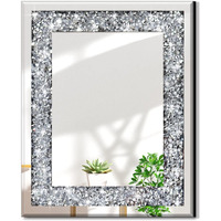 Qmdecor Rectangle Sparkling Decorative Wall Mirror For Home Decoration With Silver Crystal Crush Diamond D?Cor  Dimention16X20X1 Inch  Wall Hang Frameless Mirrors Glass Diamond D?Cor.