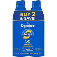 Coppertone Sport Sunscreen Spray Spf 50  Water Resistant Spray Sunscreen  Broad Spectrum Spf 50 Sunscreen Pack  5.5 Oz Spray  Pack Of 2