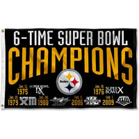 Pittsburgh Steelers 6X And 6 Time Super Bowl Champions Flag Outdoor Indoor 3X5 Foot Banner