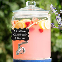 1 Gallon Beverage Dispenser With Stainless Steel Spigot + Marker & Chalkboard 100% Leakproof Glass Drink Dispenser For Parties With Spout  Airtight Beverage Serveware For Water  Juice  Laundry