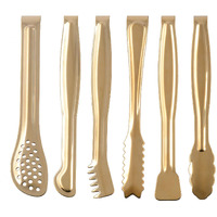 Hinmay Gold Plated Mini Serving Tongs Set 6-Inch Appetizers Tongs Stainless Steel Small Sugar Cube Tongs Ice Tongs  Set Of 6