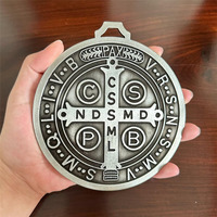 Bonitter Extra Large 5 Inch St Benedict Cross Medal Vintage Brass Tone Finish For Wall Or Desk Display/Medalla De San Benito (Silver)