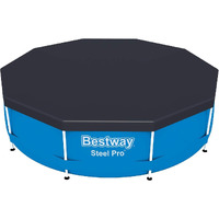 Bestway Flowclear Pvc Round 10 Foot Pool Cover For Above Ground Frame Pools With Drain Holes And Secure Tie-Down Ropes  Black (Cover Only)