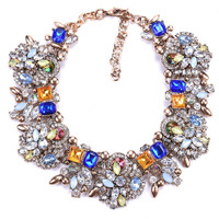 Zthread Bib Statement Necklace Colorful Glass Crystal Collar Choker Necklace For Women Fashion Accessories (Blue+Green)