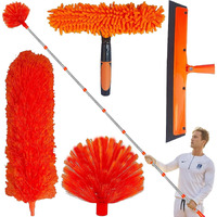 20+ Feet High Reach Duster Kit With 3-14 Ft Extension Pole // High Ceiling Dusting And Window Cleaning Kit With Spliceable Pole - Window Washer & Squeegee  Cobweb Duster  Fan Blade And Feather Dusters