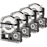 Lk-4Wbn Label Tape Replacement For Epson Label Maker Tape Ss12Kw Lc-4Wbn Lc 4Wbn9 Lk Tape 12Mm 1/2"" Black On White Compatible With Epson Labelworks Lw-300 Lw-400 Lw-600P Lw-700 Label Printer  4-Pack