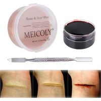 Meicoly 3Pcs Sfx Special Effects Makeup Kit Scar Wax Fake Scar Modeling Wax For Fake Scar And Wound With Spatula (1.67Oz) Fake Blood Scab Coagulated Blood Gel(1.06Oz) Halloween Cosplay Makeup Dark