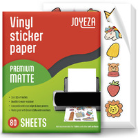 Joyeza Premium Printable Vinyl Sticker Paper For Inkjet Printer - 80 Sheets Matte White Waterproof  Dries Quickly Vivid Colors  Holds Ink Well- Tear Resistant - Inkjet & Laser Printer