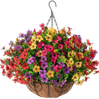 Hyeflora Artificial Faux Hanging Plants Flowers Basket For Summer Outdoor Outside Decoration  Fake Silk Uv Sun Resistant Look Real Colorful Daisy Eucalyptus For Porch Home Patio Balcony Yard