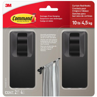 Command Matte Black Curtain Rod Hooks With Command Strips  Hang Curtain Rods No Drilling  Holds Up To 10 Lbs