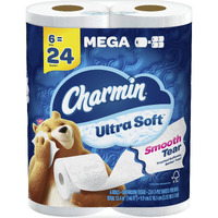 Charmin Ultra Soft Toilet Paper 6 Mega Rolls = 24 Regular Rolls