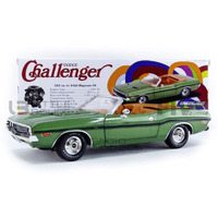 1970 Dodge Challenger R/T Convertible F8 Green Metallic With Black Stripes And Deluxe Wheel Covers 1/18 Diecast Model Car By Greenlight 13586