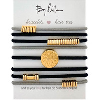 By Lilla Hair Ties  Bracelet Hair Ties - Moonlight Stack Ponytail Holders And Stylish Hand Bracelets - Premium Hair Tie Bracelets For All Hair Textures - (Black/Gray/Gold) Pack Of 8