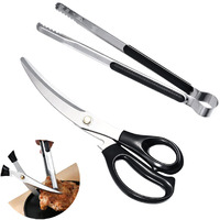 Korean Barbecue Scissors And Clip Set  Bbq Scissors Bbq Tongs  Kitchen Scissors  Cooking Scissors Pissa Scissors  Ergonomic Scissors Stainless Steel Scissors Clip For Easy Use (Black)