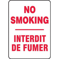 Accuform Fbmsmk545Vp Plastic French Bilingual Sign ""No Smoking/Interdit De Fumer""  14"" Length X 10"" Width X 0.055"" Thickness  Red On White