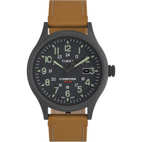 Timex Men's Expedition Scout Solar 40Mm Watch - Gunmetal Case Gray Dial With Tan Genuine Leather Strap