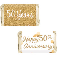 Gold 50Th Wedding Anniversary Party Mini Candy Bar Wrappers - 45 Stickers