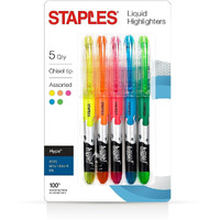 Staples Hype! Liquid Highlighters  Assorted  5/Pack