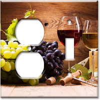 Art Plates - 2-Gang Combination Switch Plate - Outlet - Toggle - Wine And Cheese - (Made In Usa)